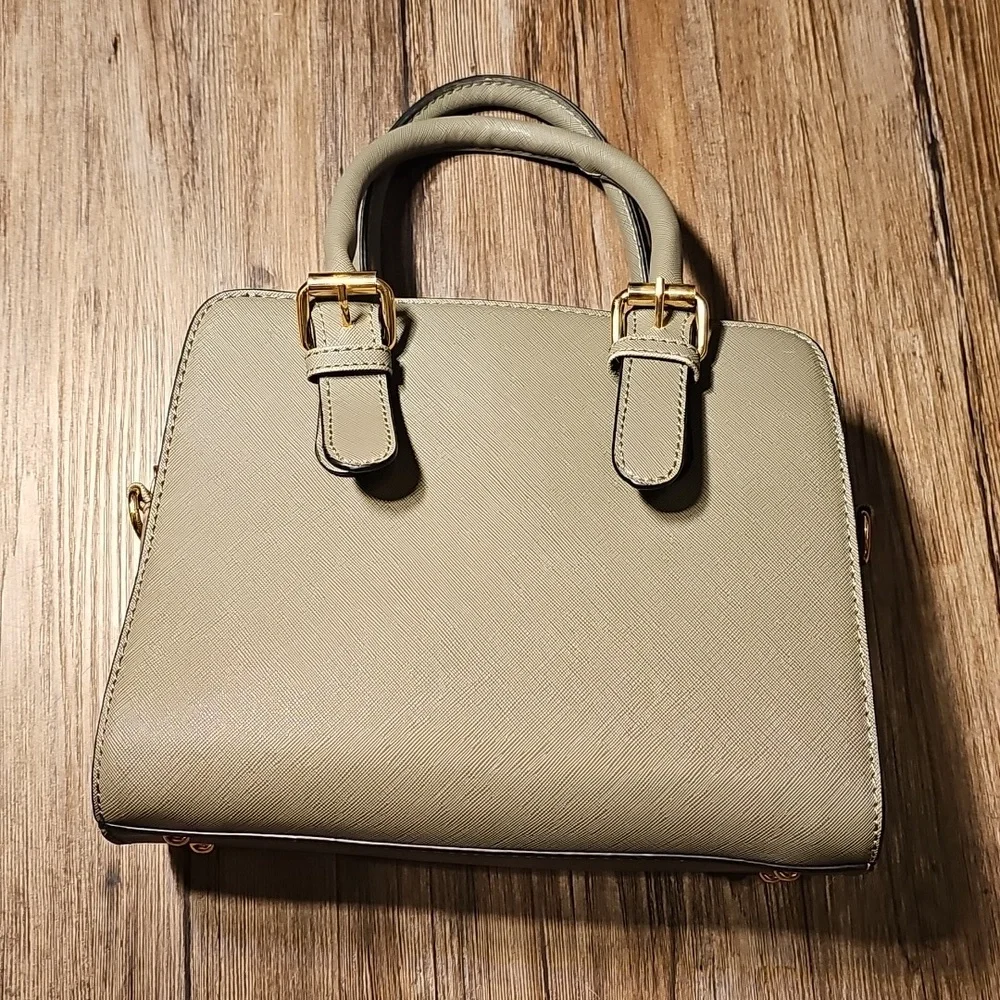 Tignanello Elegant Grey And Gold Faux Leather Handbag - Picture 3 of 5